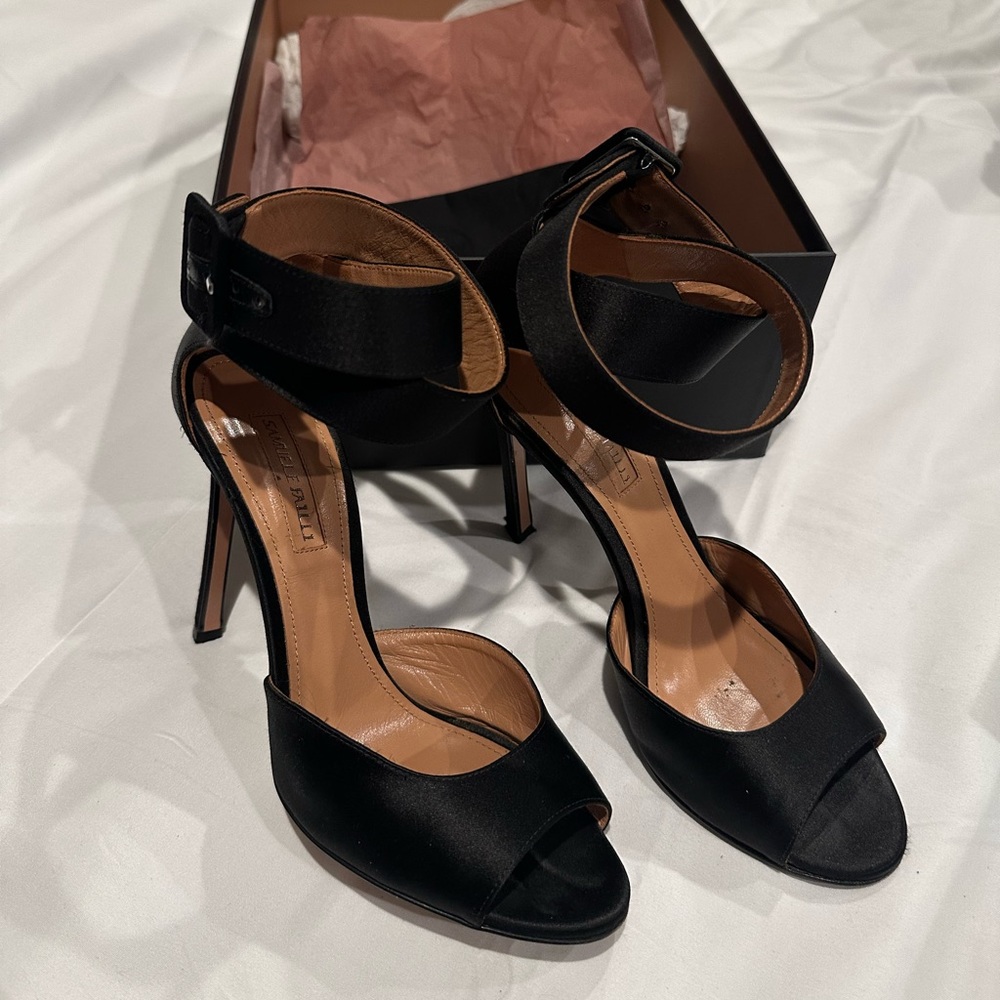 Samuele Failli Black Satin Sandal Heels - Size 37.5